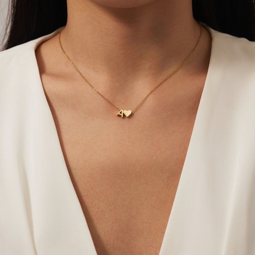 Timeless Initial Necklace with Heart Pendant