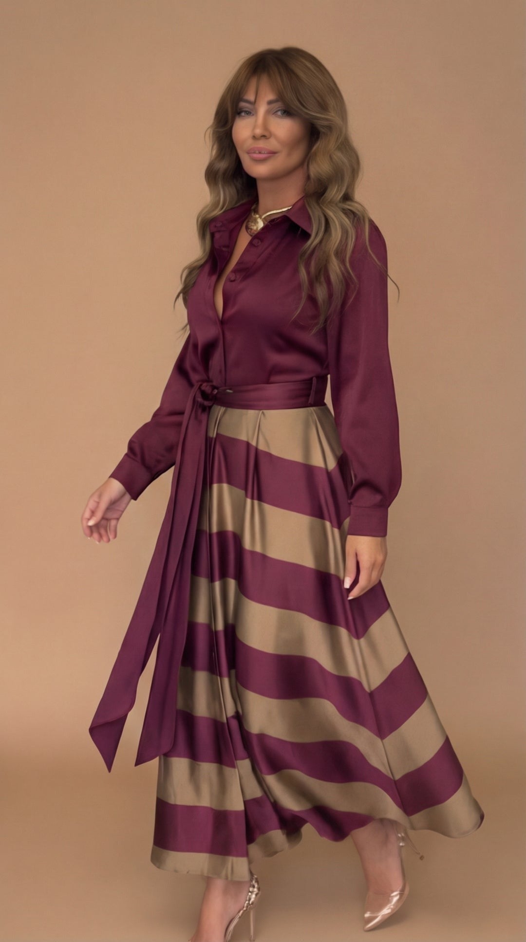 Mila | Striped Long Dress with Lace