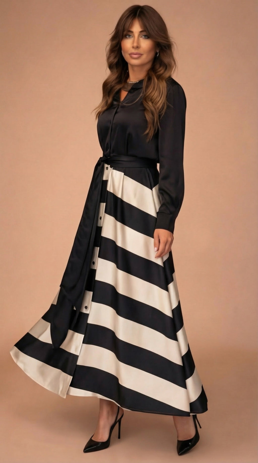Mila | Striped Long Dress with Lace