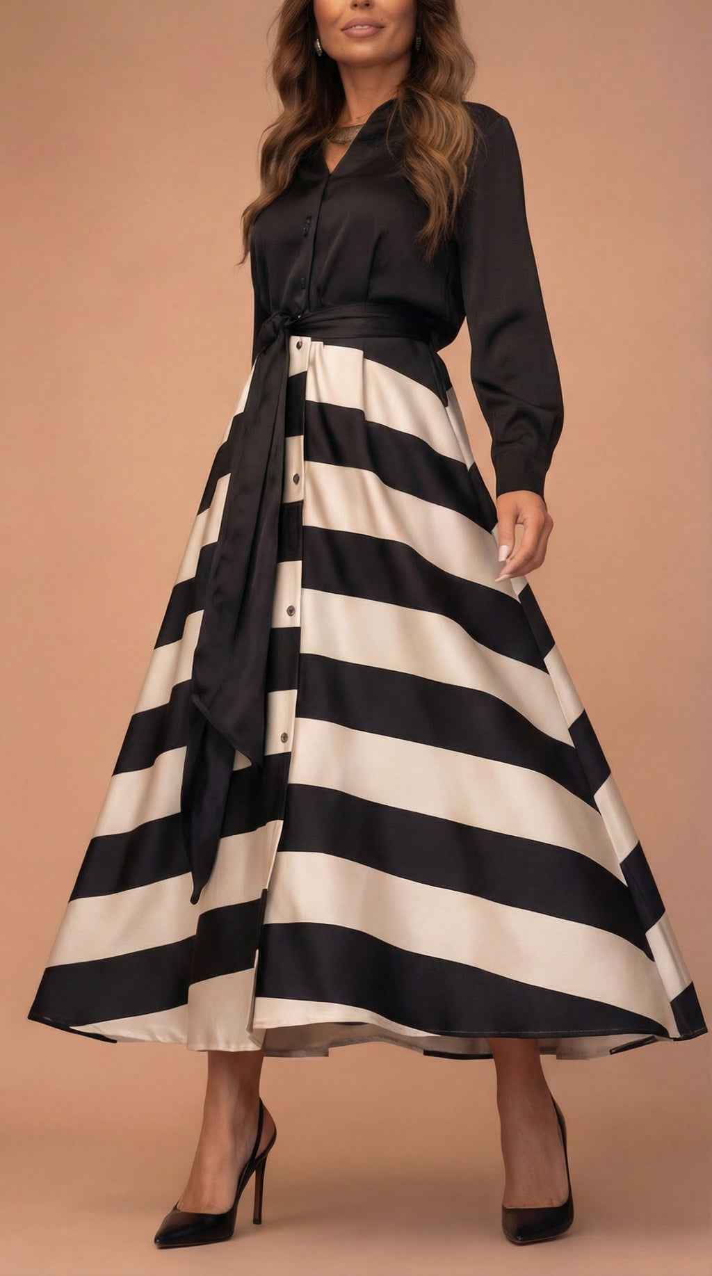 Mila | Striped Long Dress with Lace