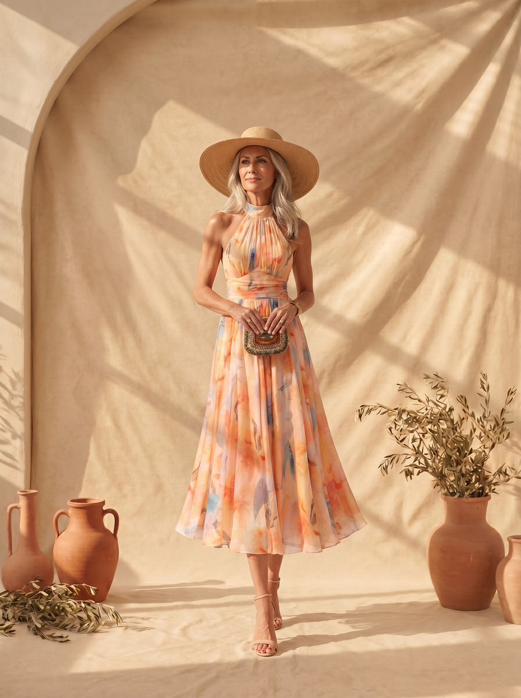 Aurora | Halter Neck Dress with Watercolour Print
