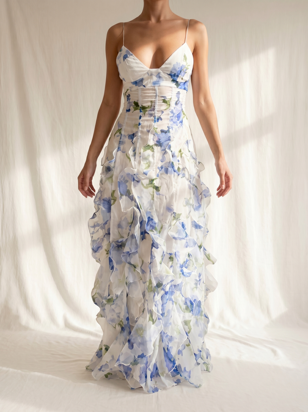 Uri | Floral Midi Dress with Ruffles