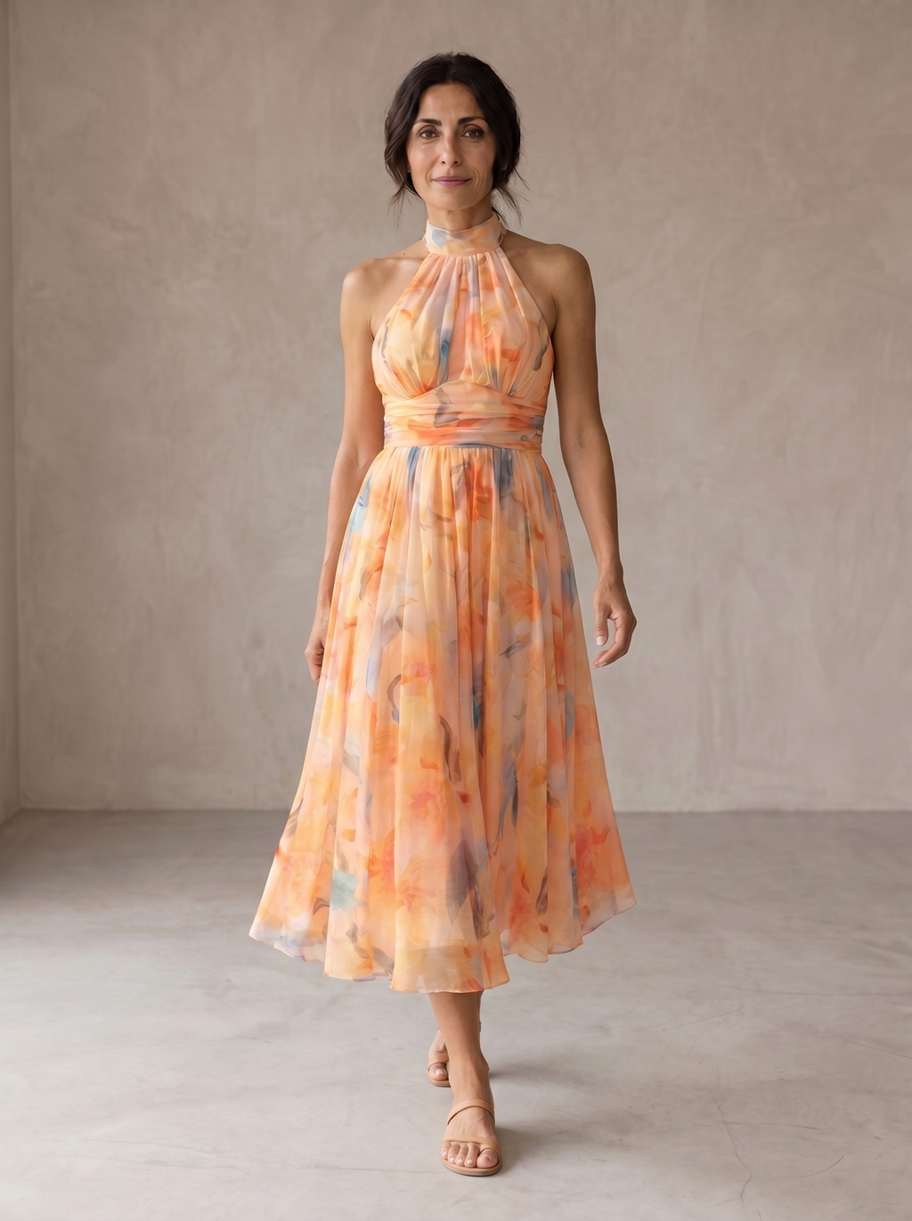 Aurora | Halter Neck Dress with Watercolour Print