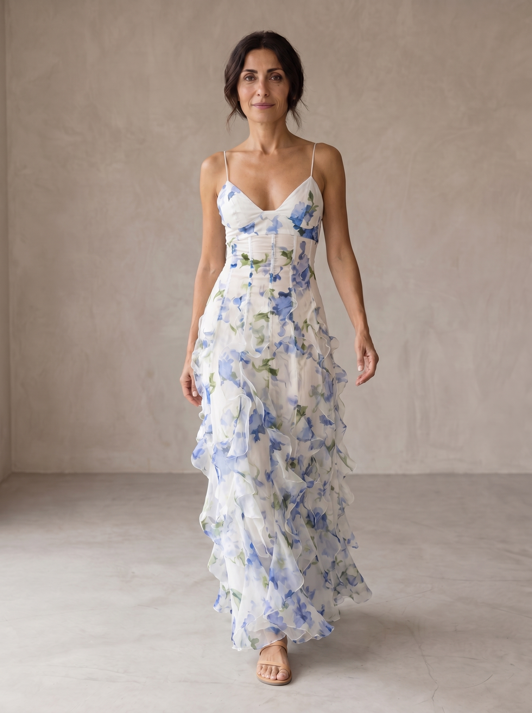 Uri | Floral Midi Dress with Ruffles