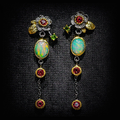 Boho Earrings with Opal and Red Zircons