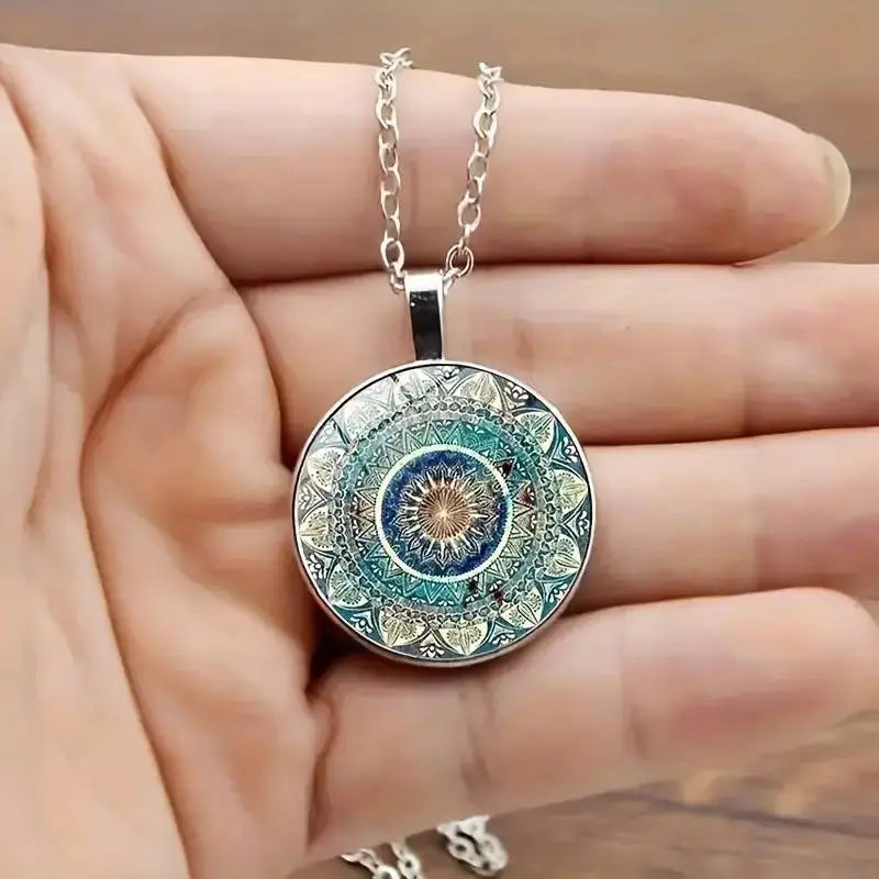 Elegant Round Blue Mandala Necklace