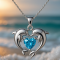 Timeless silver necklace with double dolphins and opal