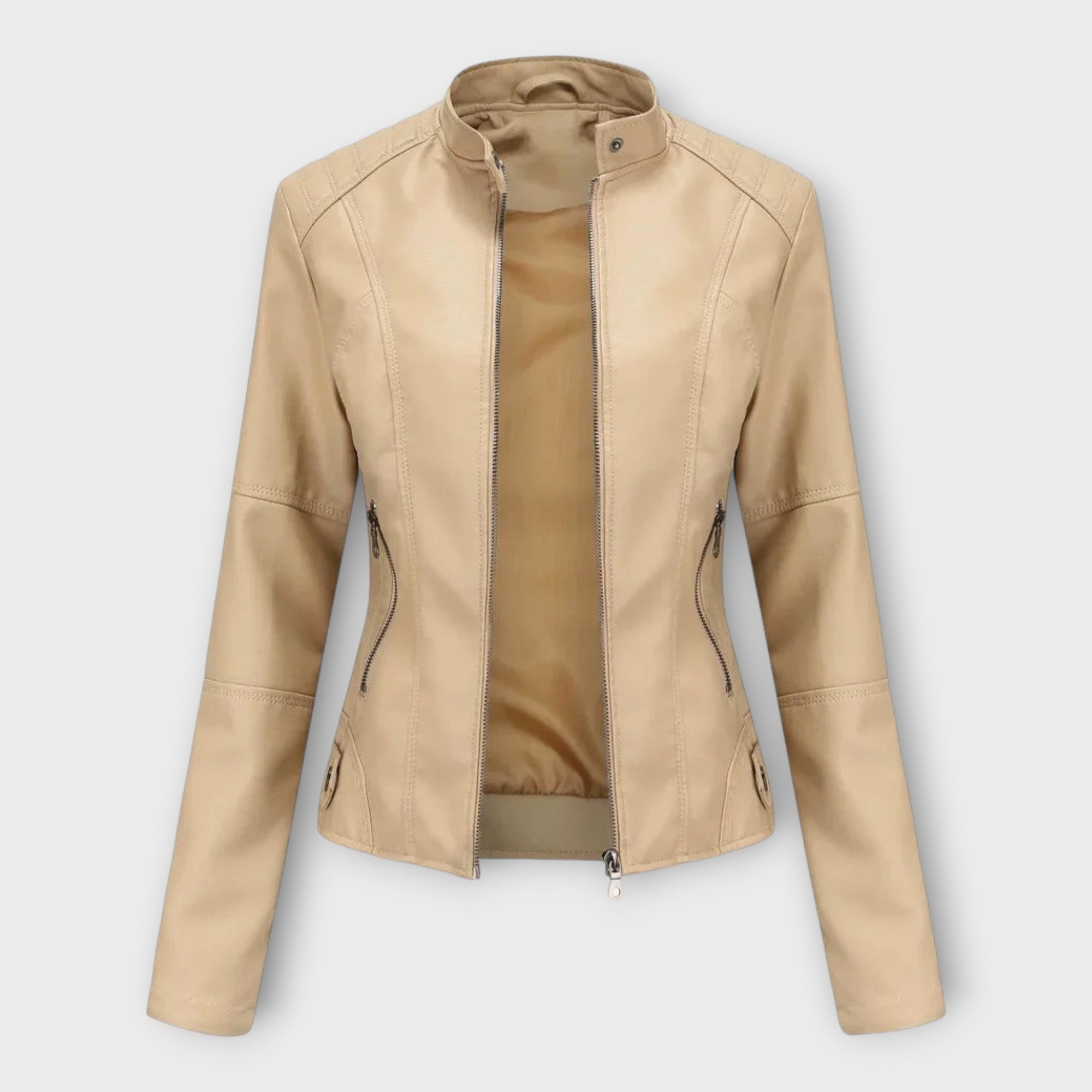 Külli | Elegant leather jacket with a modern line and timeless style