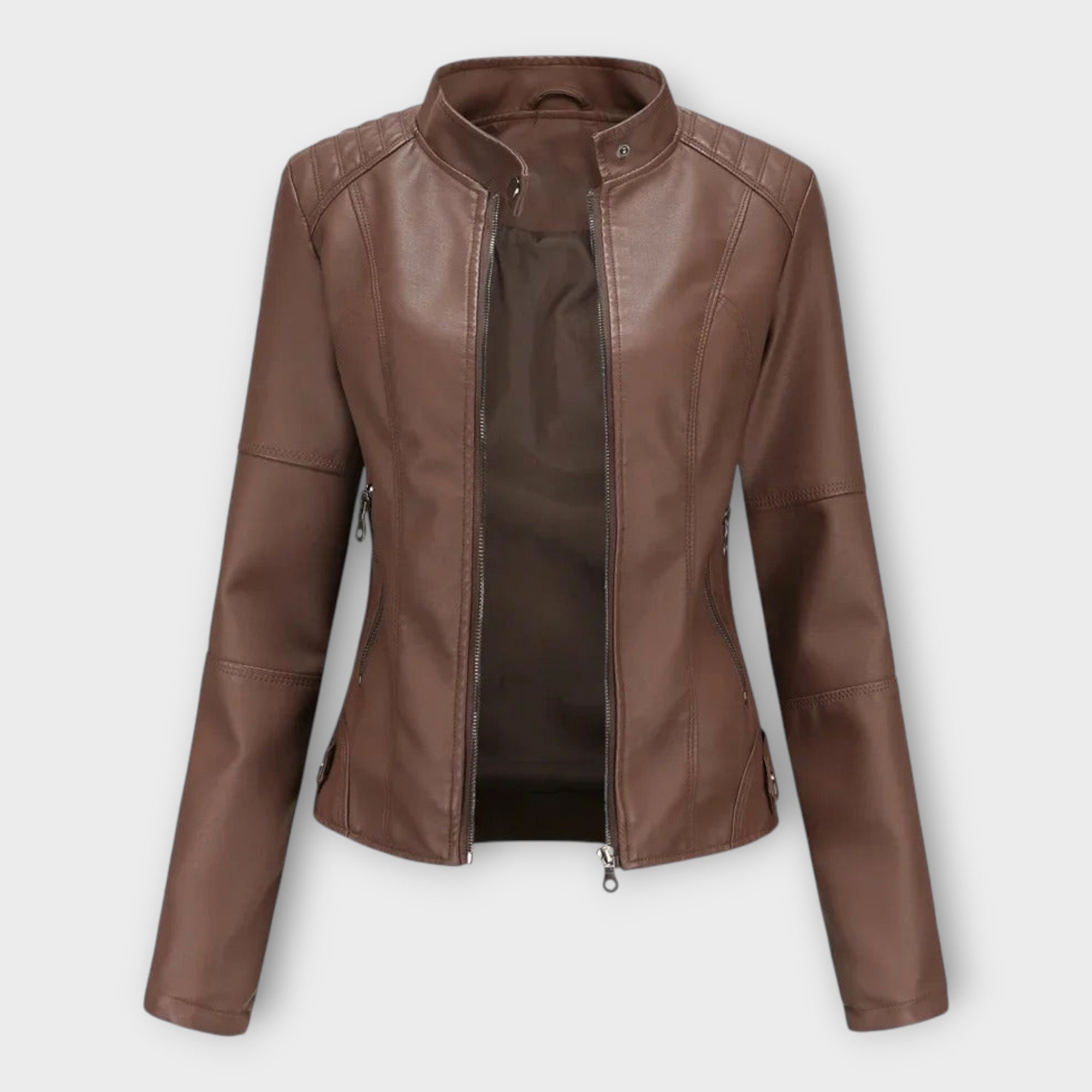 Külli | Elegant leather jacket with a modern line and timeless style