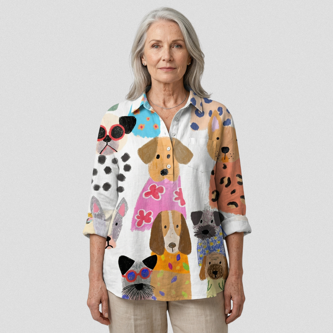 Brigitte | Women's Colourful Fun Cartoon Dog Print Casual Shirt