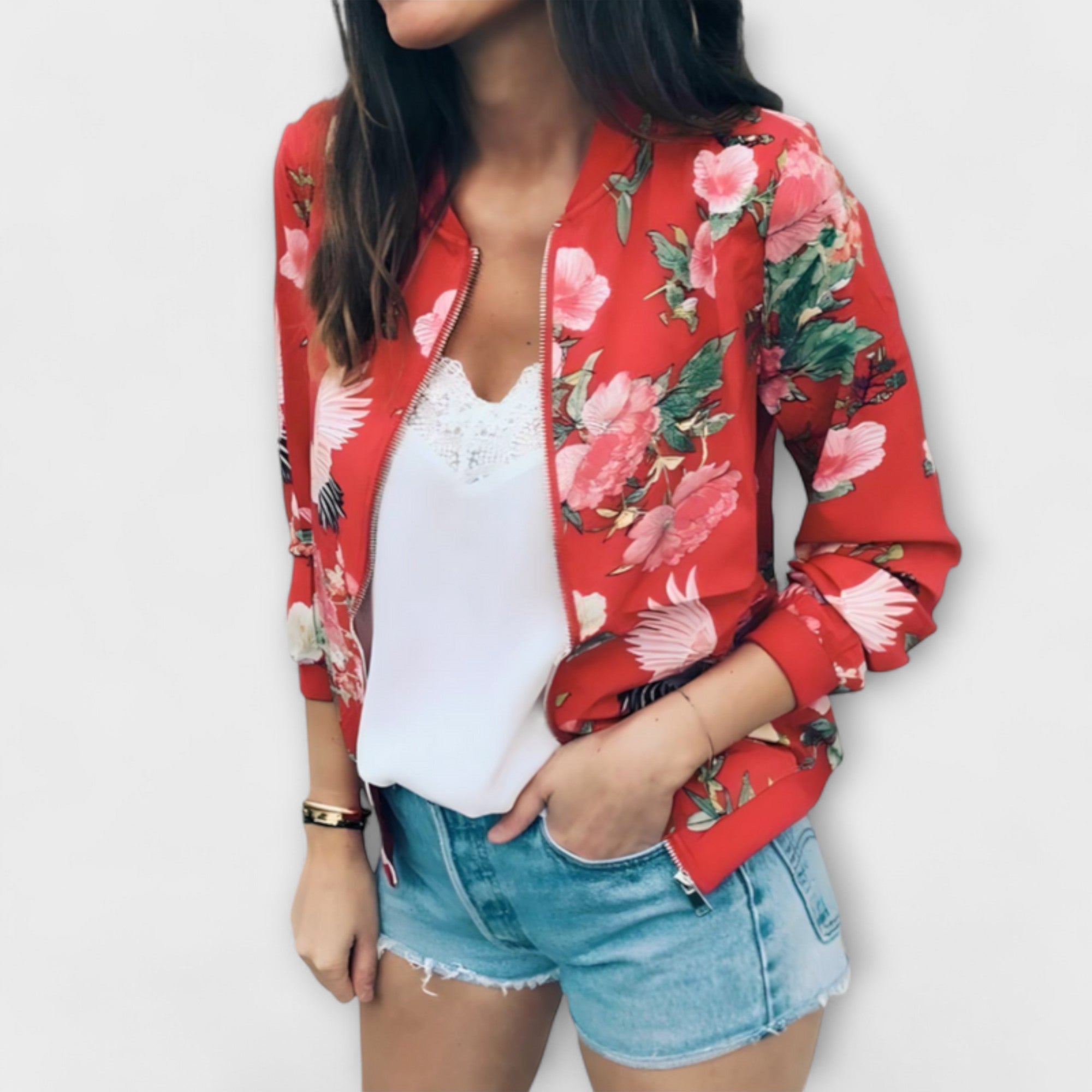 Andreia | Elegant floral patterned bomber jacket