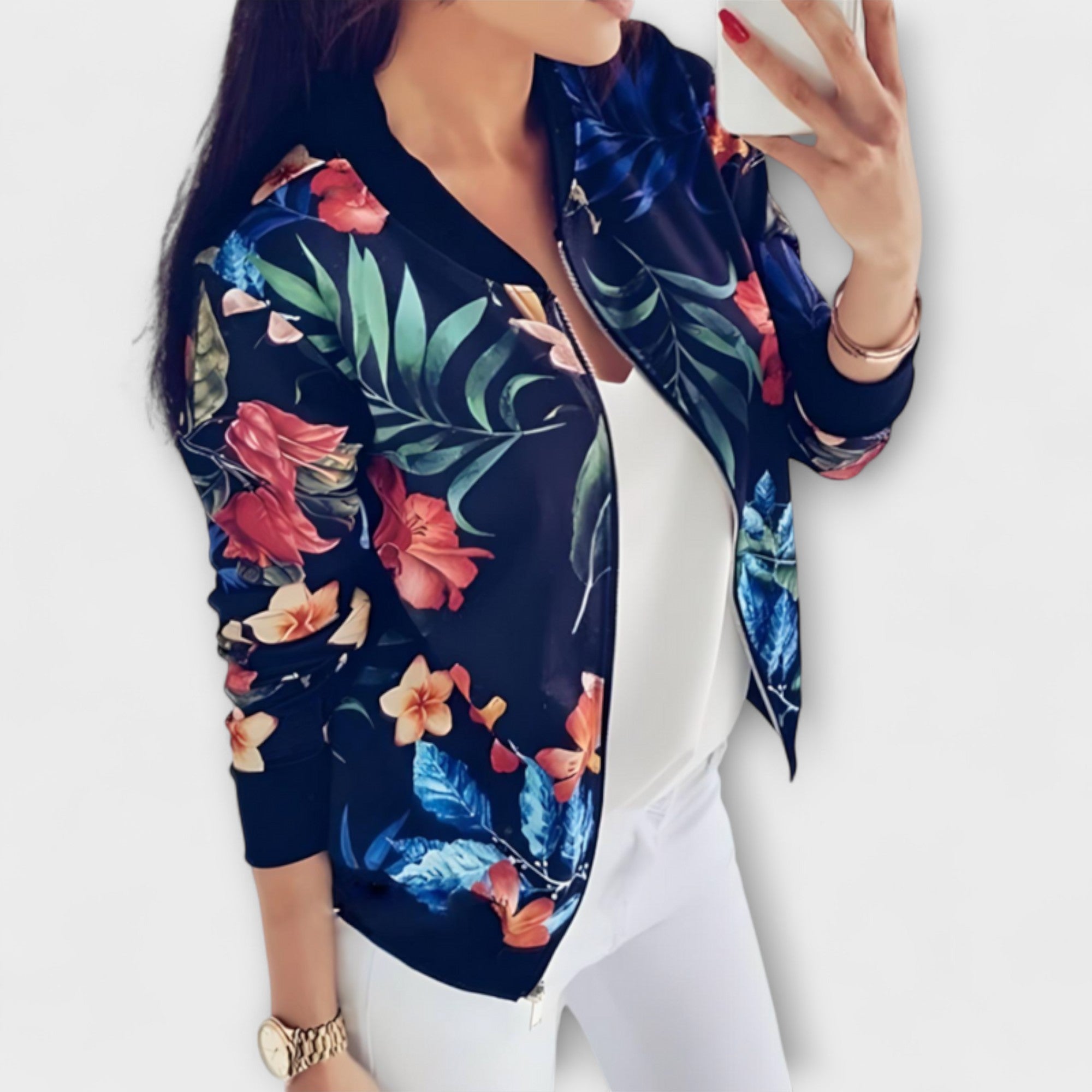 Andreia | Elegant floral patterned bomber jacket