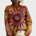 Knitted High Neck Jumper with Sun and Tribal Pattern