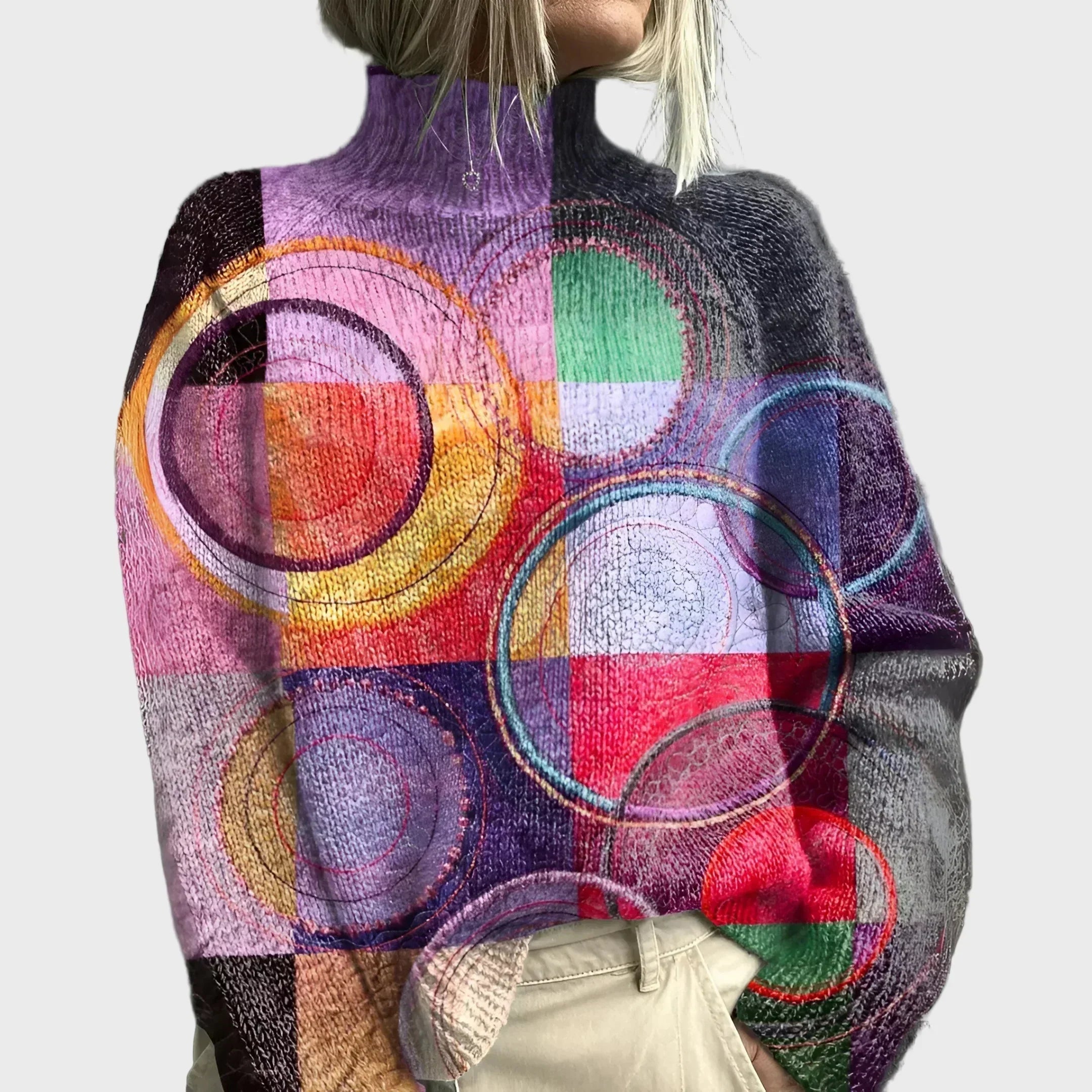 Eleri | Knitted High Neck Top with Unique Pattern