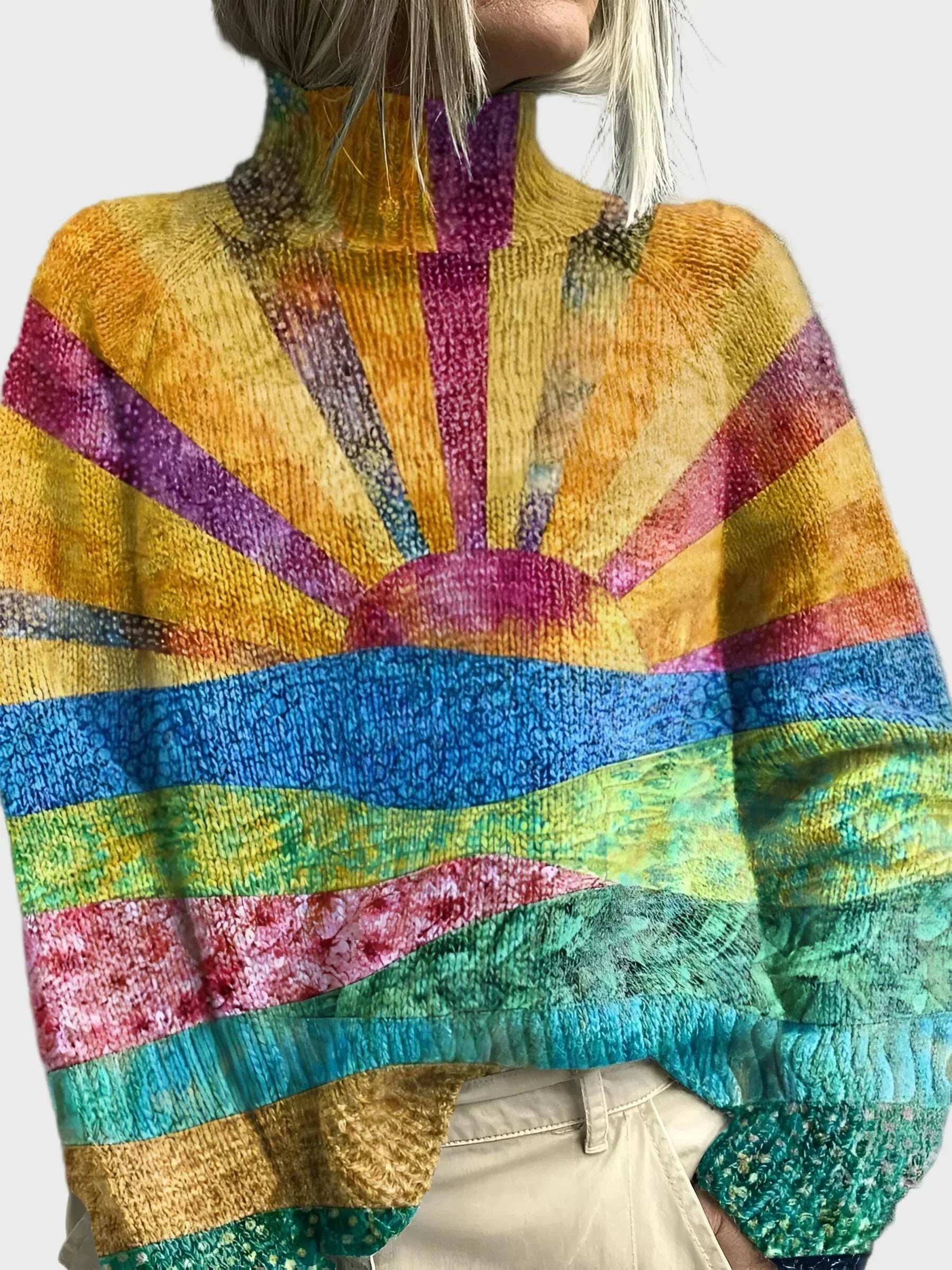 Karmen | Knitted High Neck Top with Unique Pattern