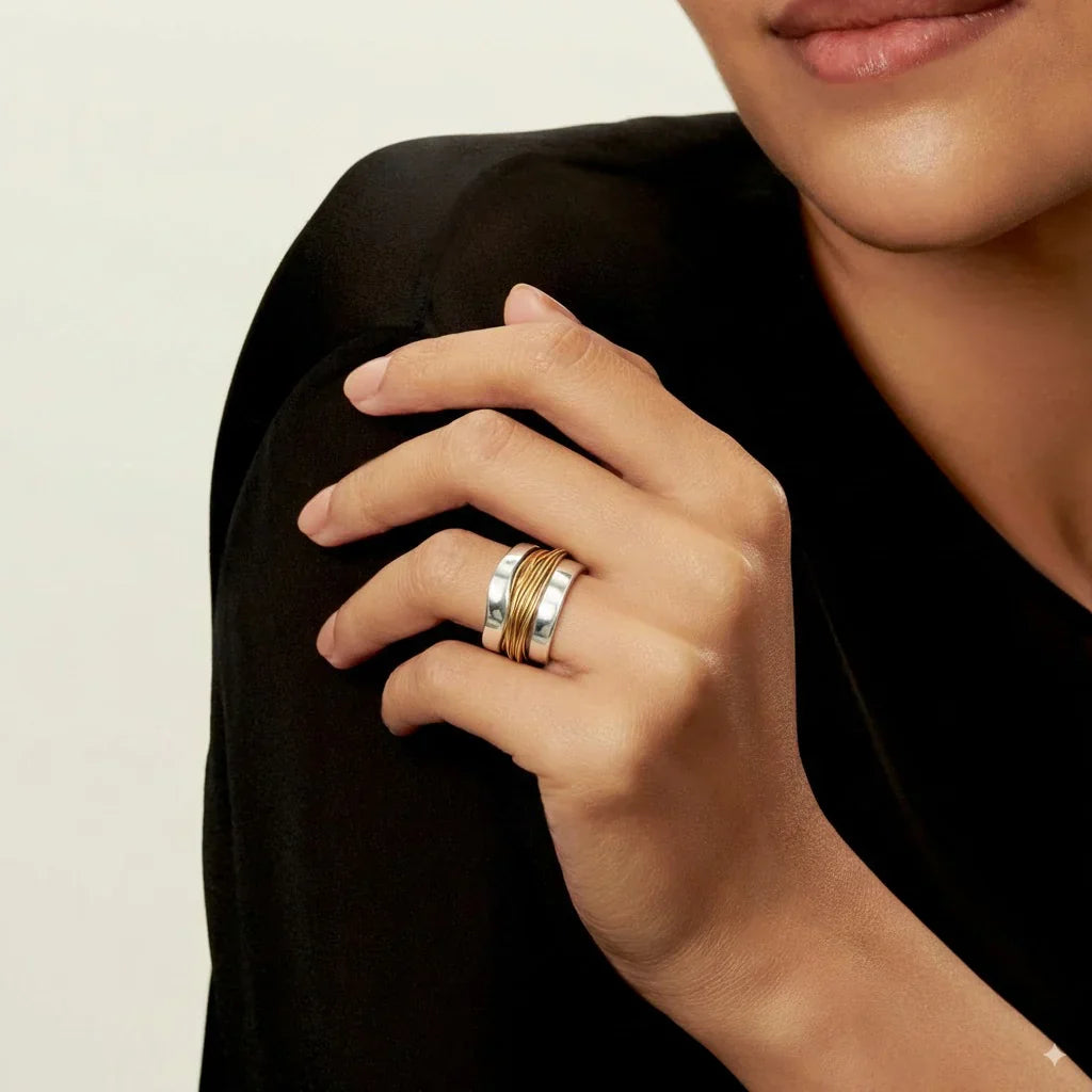 Silver ring with gold wire