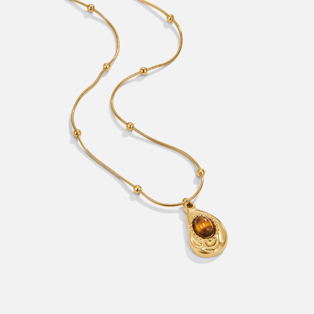 Elegant Gold Necklace with Tiger's Eye Stone